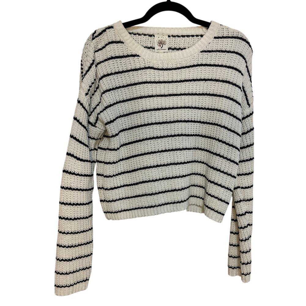Self Esteem Juniors Net Knit Sweater – White & Black Stripes, Size M‎